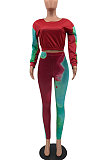 Multicolor Women's Autumn Winter Positioning Printing Tight Tie Dye Pants Sets PY0841-1