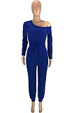 Black Modest Hypotenuse Neckline With Beltband Collect Waist Solid Color Jumpsuits SM9218-1