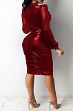 Purple Euramerican V Collar Glitter Club Bodycon Hip Sexy Midi Dress Q991-3