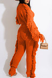 Black Fashion Kintting Long Sleeve Round Neck Crop Tops Trousers Cute Tassel Suit TRS1186-1