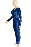 Pink Women's Velvet Zipper Long Sleeve Round Collar High Waist Bodycon Jumpsuits  SN390226 -3