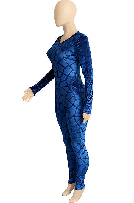 Pink Women's Velvet Zipper Long Sleeve Round Collar High Waist Bodycon Jumpsuits  SN390226 -3