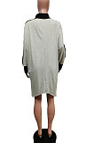 Royal Blue Preppy Matching Color Batwing Sleeve Loose Dress F88399-3