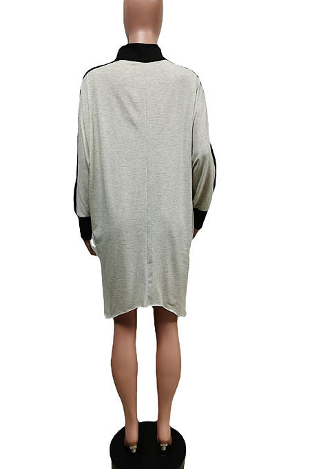 Black Preppy Matching Color Batwing Sleeve Loose Dress F88399-2