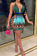Green Sexy Sequins Backless Contrast Color Condole Blet Bandage Deep V Collar Mini Dress SN390072-2