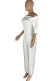 White Modest Simple Pure Color Oblique Shoulder Wide Leg Jumpsuits LWW9327-2