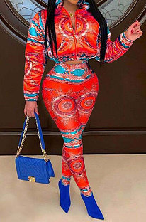 Red Autumn Winter New Long Sleeve Jacket Trousers Down Coat Suit F88400-1