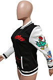 Royal Blue Casual New Design Printed Long Sleeve Ribber Jacket F88401-4