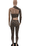 Leopard Women's Sexy Hollow Out Single Sleeve Bodycon Jumpsuits MF6657-1