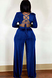 Green Sexy Velvet Ruffle V Neck Back Bandange Tops Wide Leg Pants Plain Suit LWW9328-1