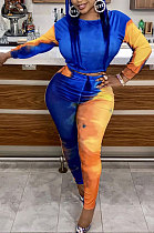 Multicolor Women's Autumn Winter Positioning Printing Tight Tie Dye Pants Sets PY0841-1