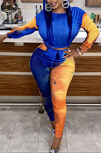 Multicolor Women's Autumn Winter Positioning Printing Tight Tie Dye Pants Sets PY0841-1