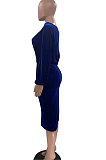 Green Women's Velvet A Word Shoulder Solid Color Bodycon Midi Dress MF6660-3
