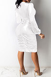 White Euramerican V Collar Glitter Club Bodycon Hip Sexy Midi Dress Q991-1