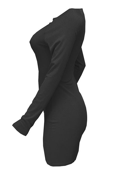 Red Women Autumn Long Sleeve Hollow Out Ribber Bodycon Mini Dress Q985-3