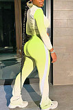 Rose Red Orange Gradient Casual Stand Collar Side Stripe Spliced Long Sleeve Pants Sets SN390205-1