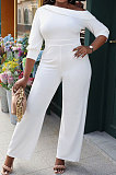 Black Modest Simple Pure Color Oblique Shoulder Wide Leg Jumpsuits LWW9327-1
