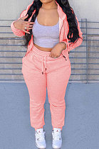 Pink Preppy New Long Sleeve Zipper Velvet Hoodie Jogger Pants Sports Suit SM9217-2