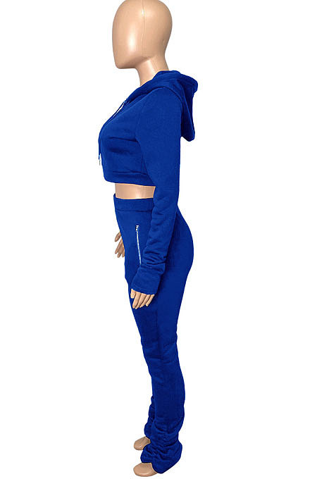 Pink Euramerican Velvet Hoodie Long Sleeve Zipper Pure Color Ruffle Pants Sets Q992-1