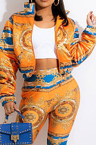 Fashion Design Printed Long Sleeve Zipper Down Jacket F88402