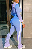 White Green Gradient Casual Stand Collar Side Stripe Spliced Long Sleeve Pants Sets SN390205-3