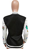 Royal Blue Casual New Design Printed Long Sleeve Ribber Jacket F88401-4