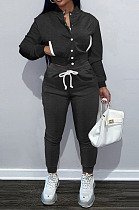 Black Casual Preppy Velvet Long Sleeve Single-Breasted Jacket Jogger Pants Baseballs Suit TK6206-2