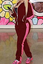 Wine Red Wholesale New Spliced Zipper Long Sleeve Coat Trousers Sport Sets SM9219-2