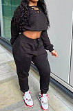 Black Casual Preppy Long Sleeve V Neck Bandage Tops Jogger Pants Solid Color Suit SYY8072-2