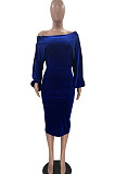 Green Women's Velvet A Word Shoulder Solid Color Bodycon Midi Dress MF6660-3
