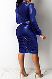 Purple Euramerican V Collar Glitter Club Bodycon Hip Sexy Midi Dress Q991-3