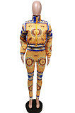 Gold Yellow Autumn Winter New Long Sleeve Jacket Trousers Down Coat Suit F88400-4