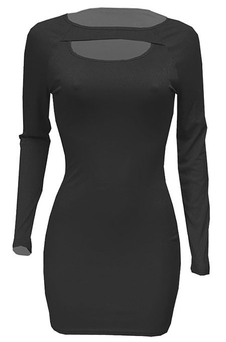 Red Women Autumn Long Sleeve Hollow Out Ribber Bodycon Mini Dress Q985-3