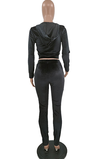 Pink Sport Casual Velvet Long Sleeve Hoodie Pencil Pants Plain Suit NYZ6036-1