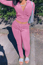 Pink Sport Casual Velvet Long Sleeve Hoodie Pencil Pants Plain Suit NYZ6036-1