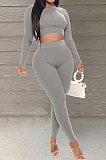 Cyan Green Simple New Ribber Long Sleeve Zipper Tops Skinny Pants Slim Fitting Suit WJ5229-1