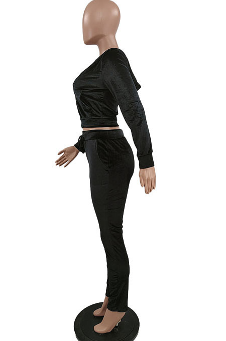 Pink Sport Casual Velvet Long Sleeve Hoodie Pencil Pants Plain Suit NYZ6036-1