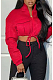 Crop Drawstring Zip Jacket in Red