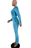 Blue Sport Casual Velvet Long Sleeve Hoodie Pencil Pants Plain Suit NYZ6036-2
