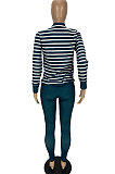 Black Fashion Striple Single-Breasted Cardigan Pencil Pants Casual Two-Piece WJ5230-1