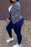Black Fashion Striple Single-Breasted Cardigan Pencil Pants Casual Two-Piece WJ5230-1
