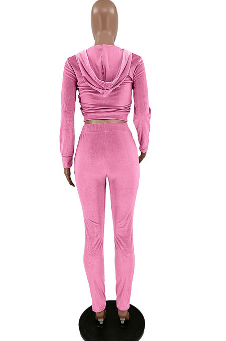 Pink Sport Casual Velvet Long Sleeve Hoodie Pencil Pants Plain Suit NYZ6036-1