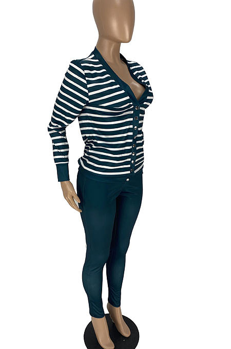 Black Fashion Striple Single-Breasted Cardigan Pencil Pants Casual Two-Piece WJ5230-1