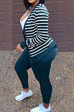 Black Fashion Striple Single-Breasted Cardigan Pencil Pants Casual Two-Piece WJ5230-1
