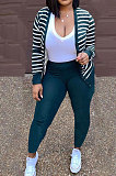 Black Fashion Striple Single-Breasted Cardigan Pencil Pants Casual Two-Piece WJ5230-1