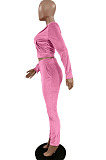 Pink Sport Casual Velvet Long Sleeve Hoodie Pencil Pants Plain Suit NYZ6036-1