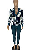 Dark Green Fashion Striple Single-Breasted Cardigan Pencil Pants Casual Two-Piece WJ5230-2