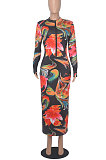 Blue Euramerican Printing Zipper Variety Style Long Sleeve Bodycon Long Dress WMZ2687-2