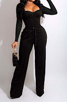 Black Euramerican Women Sexy Tight Tops Casual Pants Sets FFE196-2
