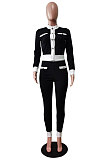Ligth Blue Women's Ribber Round Neck Front Button Tops Skinny Pants Fashion Suit WY6863-2